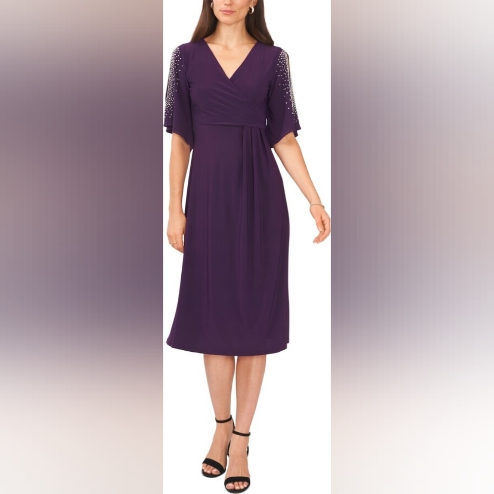 MSK Petite Beaded Cold-Shoulder Dress